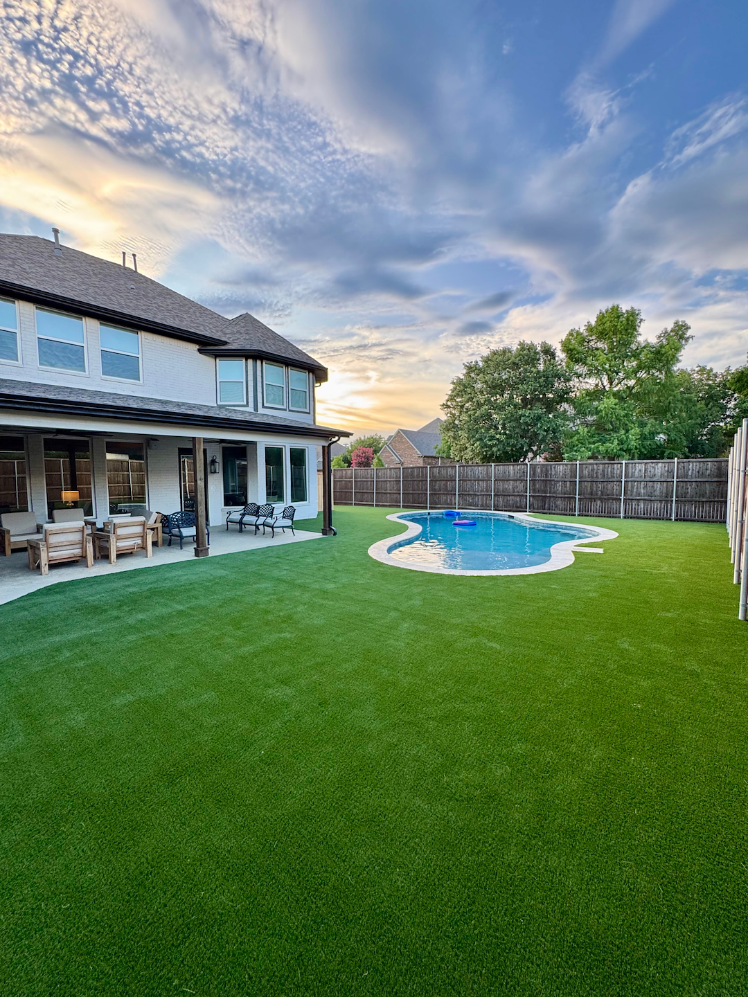 Full Backyard Turf Installation Around New Pool in Flower Mound, TX